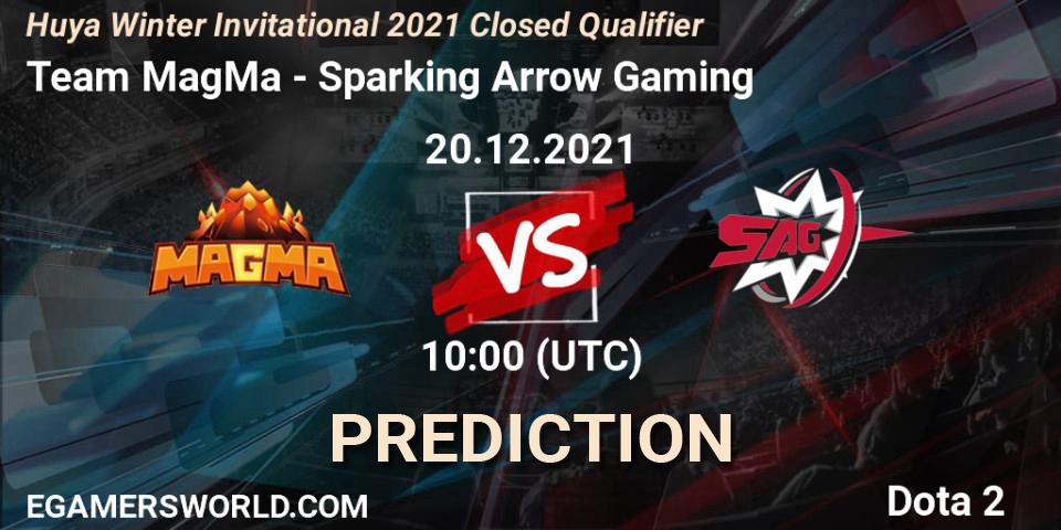 Team MagMa vs Sparking Arrow Gaming: Match Prediction. 20.12.2021 at 09:40, Dota 2, Huya Winter Invitational 2021 Closed Qualifier