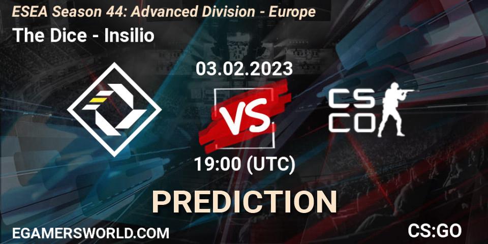 The Dice vs Insilio: Match Prediction. 03.02.23, CS2 (CS:GO), ESEA Season 44: Advanced Division - Europe