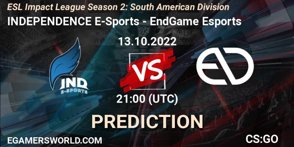INDEPENDENCE E-Sports vs EndGame Esports: Match Prediction. 13.10.22, CS2 (CS:GO), ESL Impact League Season 2: South American Division