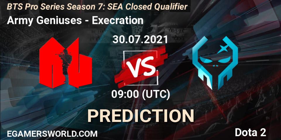 Army Geniuses vs Execration: Match Prediction. 30.07.21, Dota 2, BTS Pro Series Season 7: SEA Closed Qualifier
