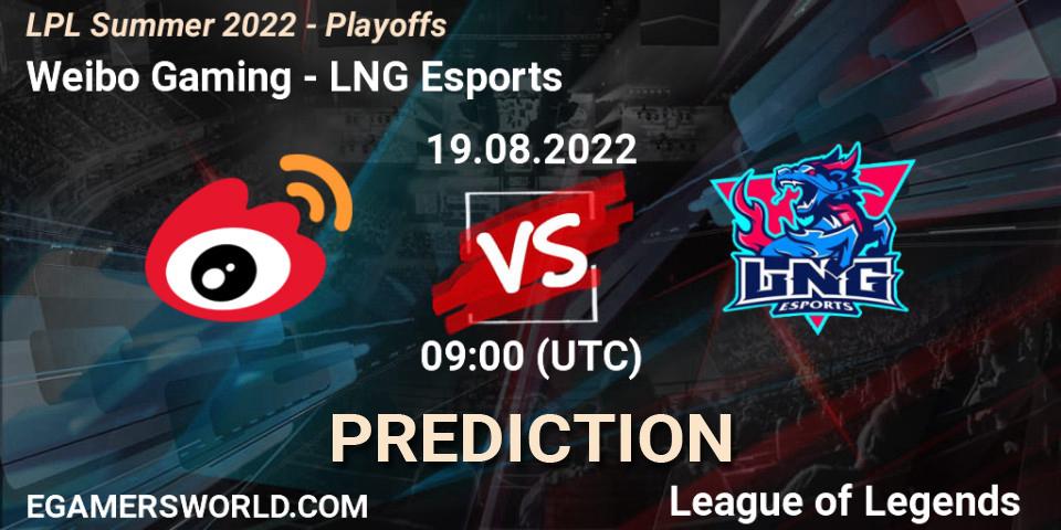 Weibo Gaming vs LNG Esports: Match Prediction. 19.08.2022 at 09:00, LoL, LPL Summer 2022 - Playoffs