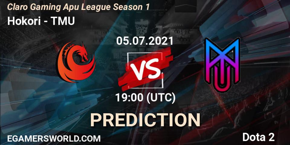 Hokori vs TMU: Match Prediction. 05.07.2021 at 19:13, Dota 2, Claro Gaming Apu League Season 1