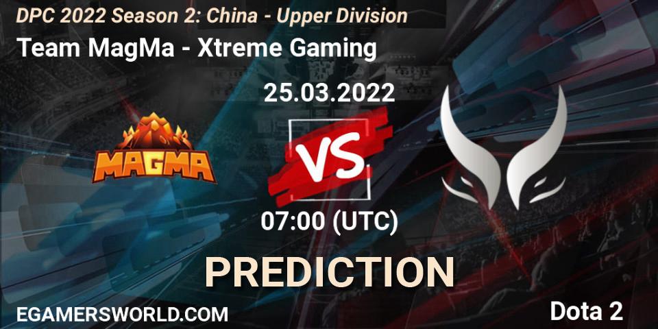 Team MagMa vs Xtreme Gaming: Match Prediction. 25.03.2022 at 07:31, Dota 2, DPC 2021/2022 Tour 2 (Season 2): China Division I (Upper)