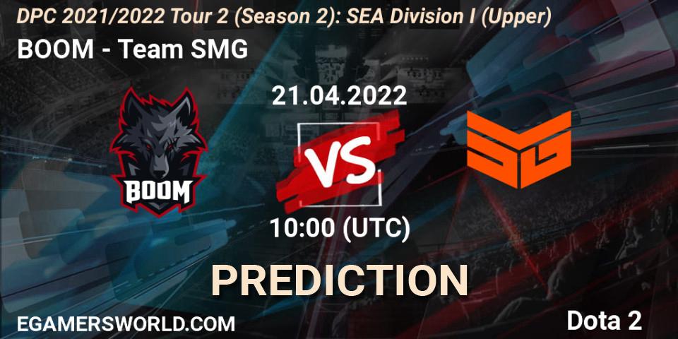 BOOM vs Team SMG: Match Prediction. 21.04.2022 at 10:43, Dota 2, DPC 2021/2022 Tour 2 (Season 2): SEA Division I (Upper)