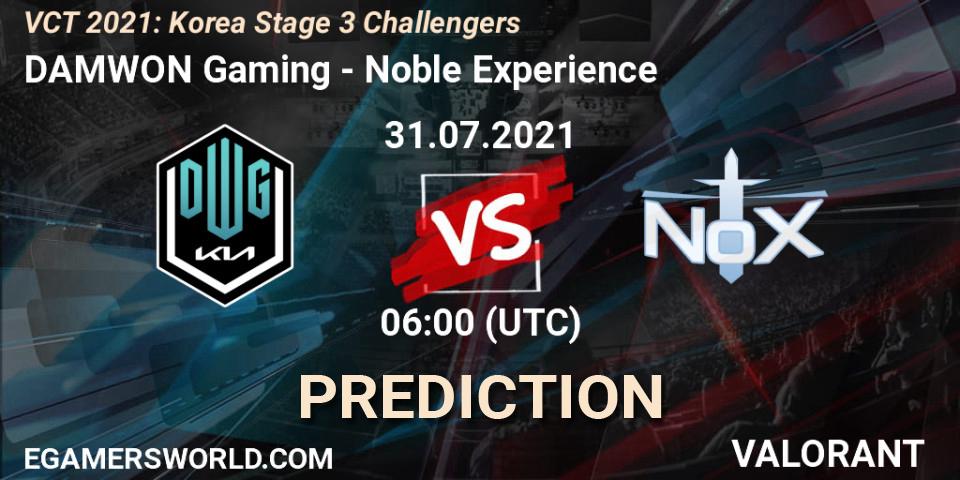 DAMWON Gaming vs Noble Experience: Match Prediction. 31.07.2021 at 06:00, VALORANT, VCT 2021: Korea Stage 3 Challengers