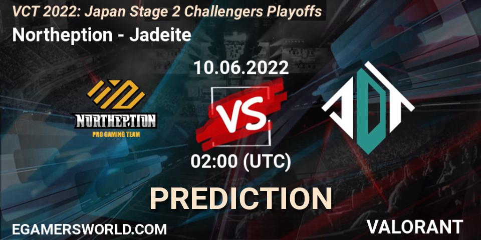 Northeption vs Jadeite: Match Prediction. 10.06.2022 at 02:00, VALORANT, VCT 2022: Japan Stage 2 Challengers Playoffs