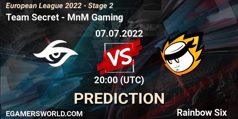 Team Secret vs MnM Gaming: Match Prediction. 07.07.2022 at 16:00, Rainbow Six, European League 2022 - Stage 2
