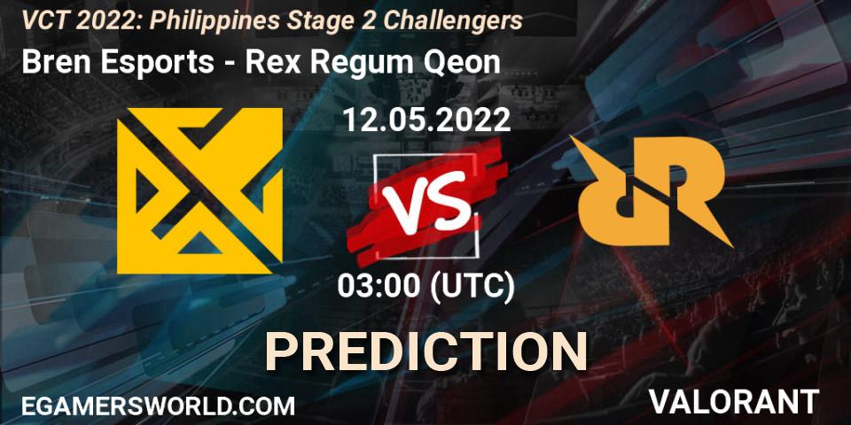 Bren Esports vs Rex Regum Qeon: Match Prediction. 12.05.2022 at 03:00, VALORANT, VCT 2022: Philippines Stage 2 Challengers