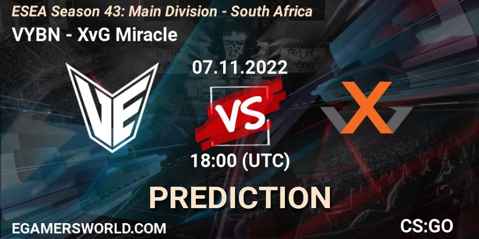 VYBN vs XvG Miracle: Match Prediction. 07.11.2022 at 18:00, Counter-Strike (CS2), ESEA Season 43: Main Division - South Africa