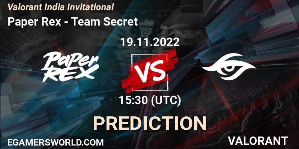 Paper Rex vs Team Secret: Match Prediction. 19.11.2022 at 15:30, VALORANT, Valorant India Invitational