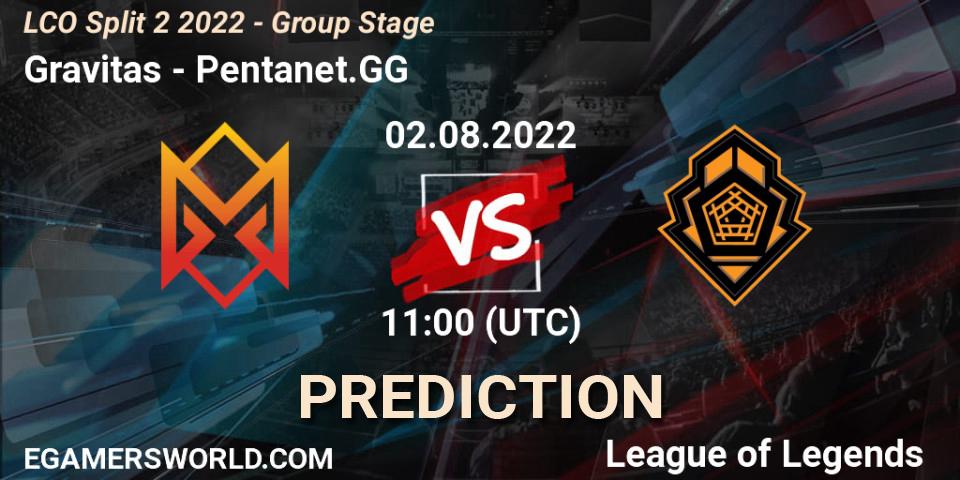 Gravitas vs Pentanet.GG: Match Prediction. 02.08.2022 at 11:00, LoL, LCO Split 2 2022 - Group Stage