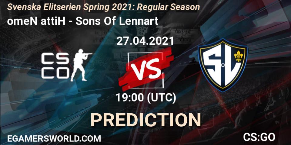 omeN attiH vs Sons Of Lennart: Match Prediction. 27.04.2021 at 19:00, Counter-Strike (CS2), Svenska Elitserien Spring 2021: Regular Season
