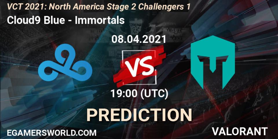 Cloud9 Blue vs Immortals: Match Prediction. 08.04.2021 at 19:00, VALORANT, VCT 2021: North America Stage 2 Challengers 1