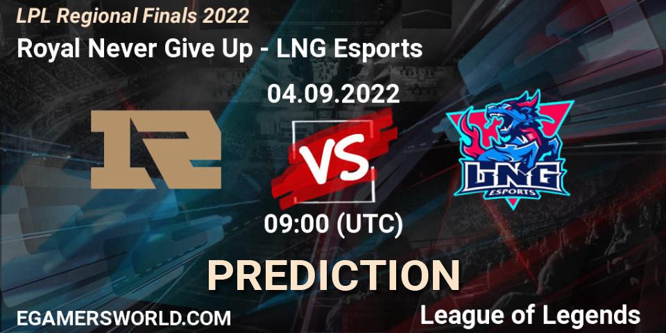 Royal Never Give Up vs LNG Esports: Match Prediction. 04.09.22, LoL, LPL Regional Finals 2022