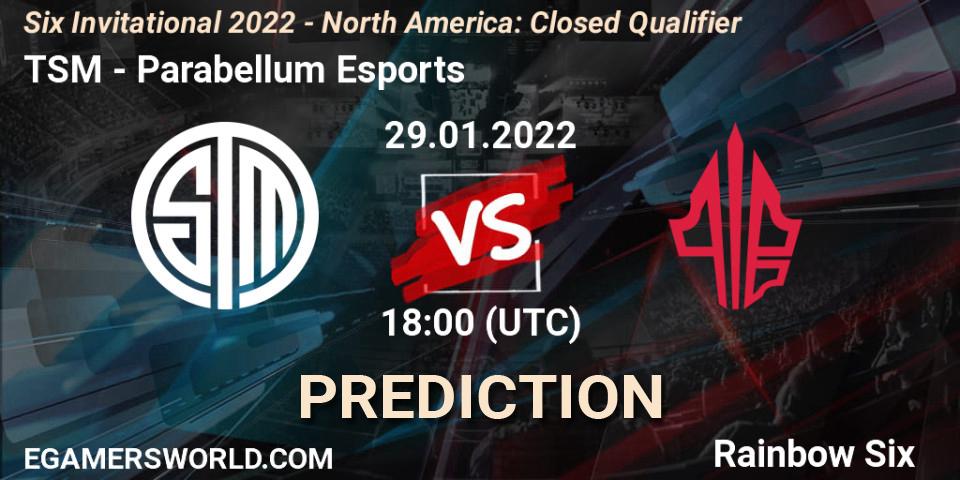 TSM vs Parabellum Esports: Match Prediction. 29.01.2022 at 18:00, Rainbow Six, Six Invitational 2022 - North America: Closed Qualifier
