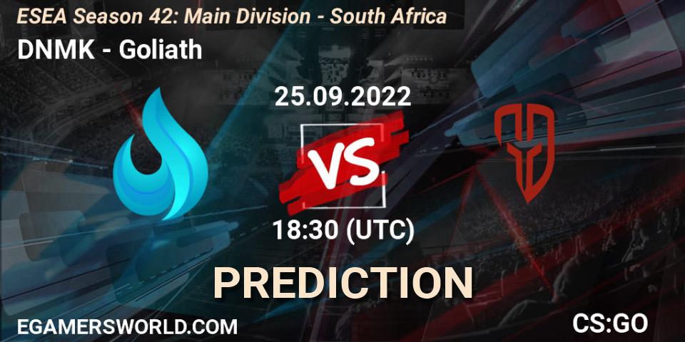 DNMK vs Goliath: Match Prediction. 26.09.2022 at 18:30, Counter-Strike (CS2), ESEA Season 42: Main Division - South Africa