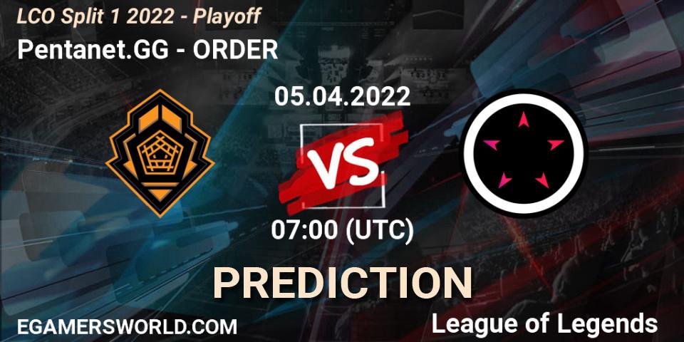 Pentanet.GG vs ORDER: Match Prediction. 05.04.2022 at 08:00, LoL, LCO Split 1 2022 - Playoff