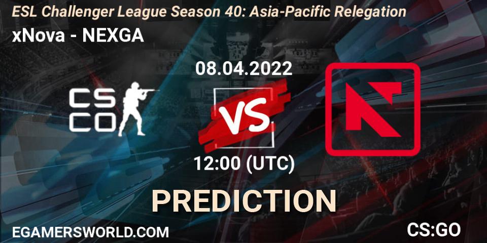 xNova vs NEXGA: Match Prediction. 08.04.2022 at 12:00, Counter-Strike (CS2), ESL Challenger League Season 40: Asia-Pacific Relegation