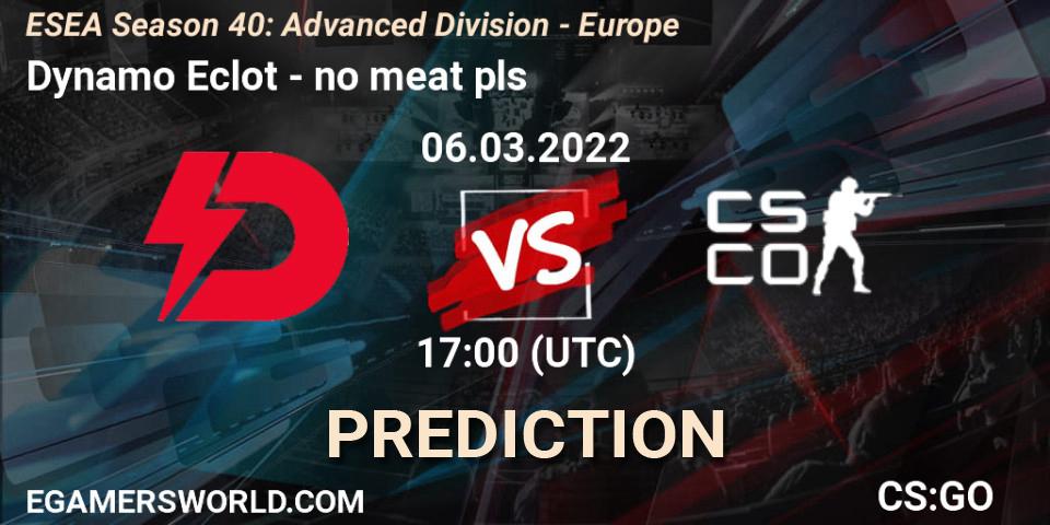 Dynamo Eclot vs no meat pls: Match Prediction. 06.03.2022 at 17:00, Counter-Strike (CS2), ESEA Season 40: Advanced Division - Europe