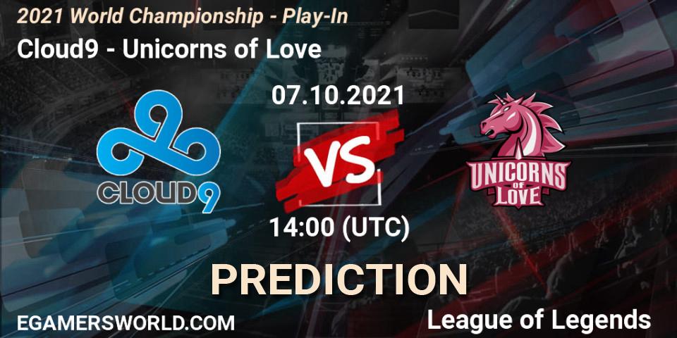 Cloud9 vs Unicorns of Love: Match Prediction. 07.10.2021 at 14:00, LoL, 2021 World Championship - Play-In