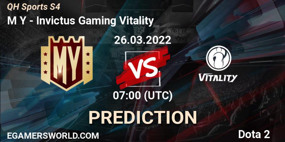 M Y vs Invictus Gaming Vitality: Match Prediction. 26.03.2022 at 06:41, Dota 2, QH Sports S4