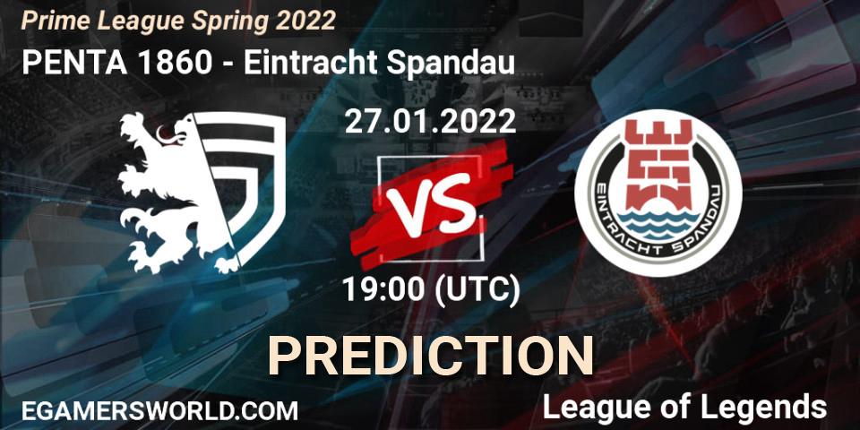PENTA 1860 vs Eintracht Spandau: Match Prediction. 27.01.2022 at 19:00, LoL, Prime League Spring 2022