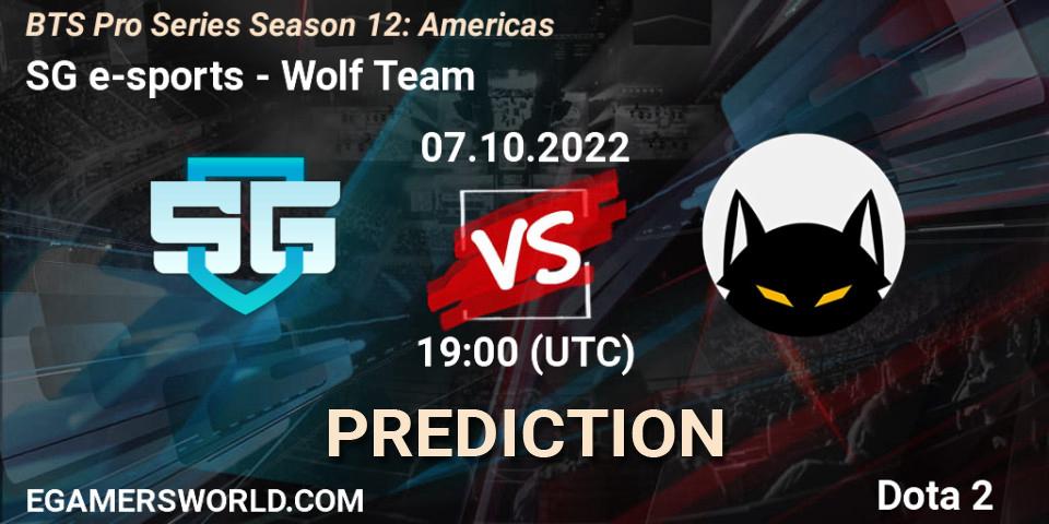 SG e-sports vs Wolf Team: Match Prediction. 07.10.2022 at 18:08, Dota 2, BTS Pro Series Season 12: Americas