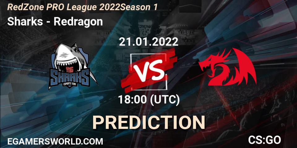 Sharks vs Redragon: Match Prediction. 21.01.2022 at 18:00, Counter-Strike (CS2), RedZone PRO League 2022 Season 1