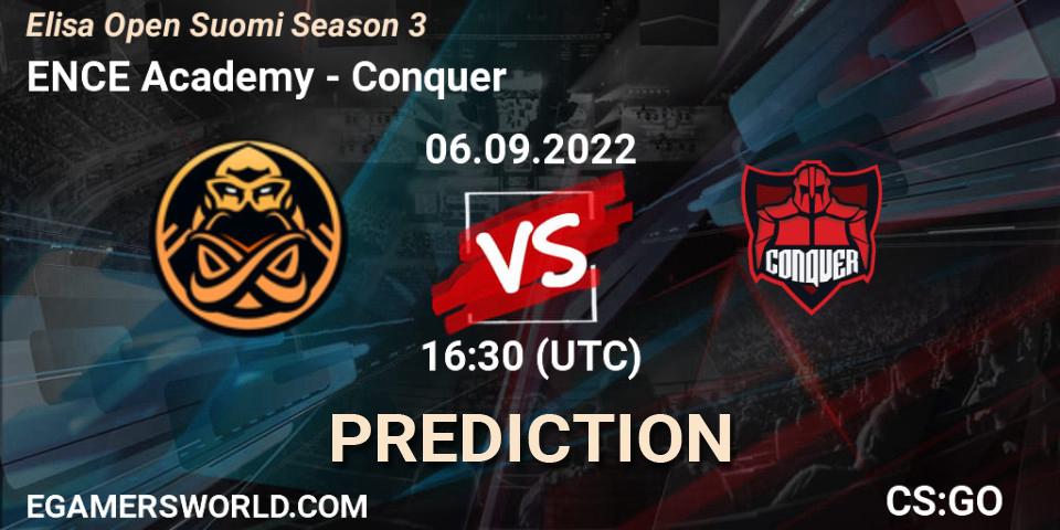 ENCE Academy vs Conquer: Match Prediction. 06.09.2022 at 16:30, Counter-Strike (CS2), Elisa Open Suomi Season 3