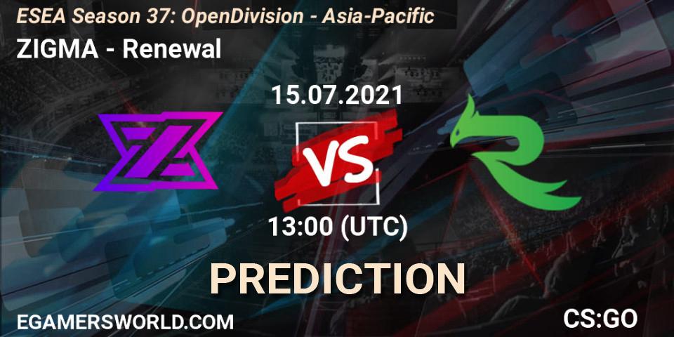 ZIGMA vs Renewal: Match Prediction. 15.07.2021 at 13:00, Counter-Strike (CS2), ESEA Season 37: Open Division - Asia-Pacific