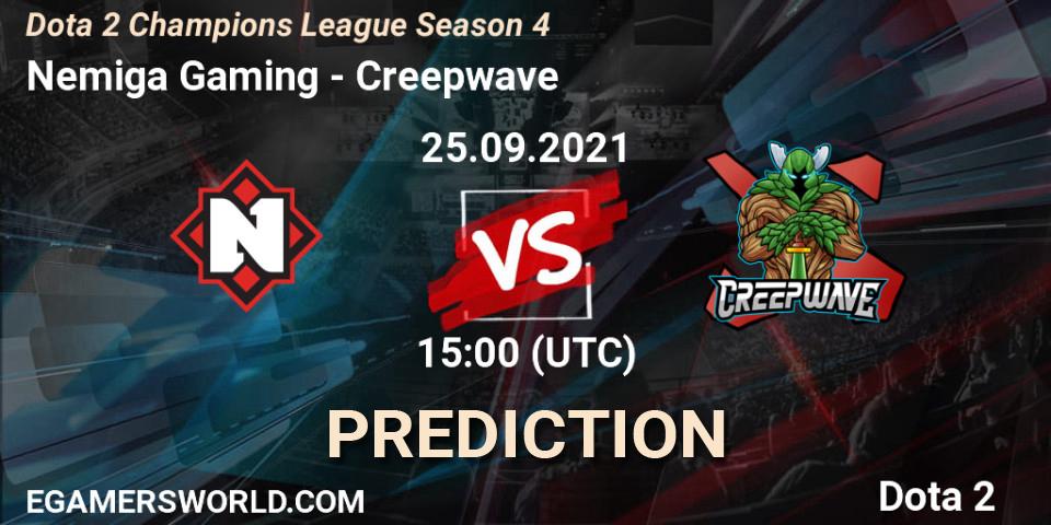Nemiga Gaming vs Creepwave: Match Prediction. 25.09.2021 at 15:00, Dota 2, Dota 2 Champions League Season 4
