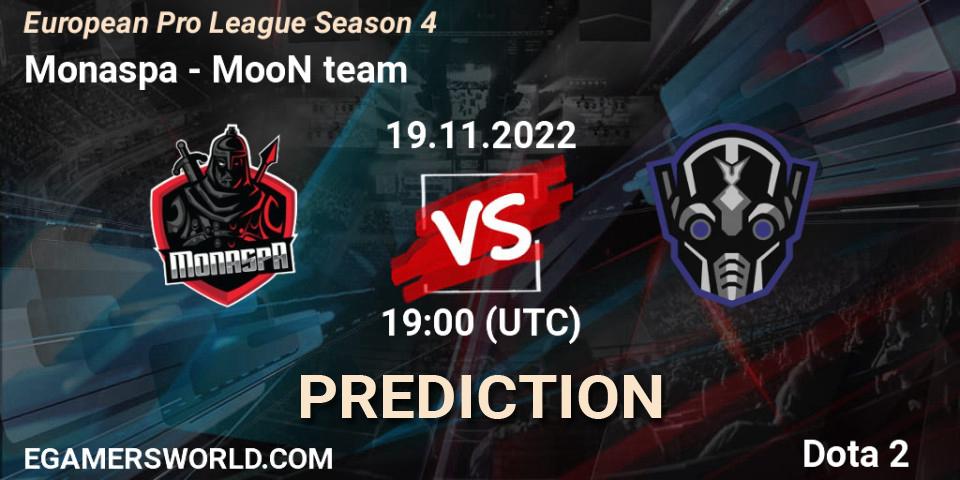 Monaspa vs MooN team: Match Prediction. 19.11.2022 at 19:24, Dota 2, European Pro League Season 4