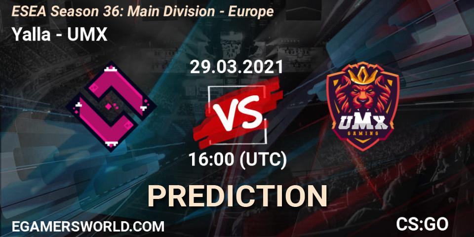 Yalla vs UMX: Match Prediction. 29.03.21, CS2 (CS:GO), ESEA Season 36: Main Division - Europe