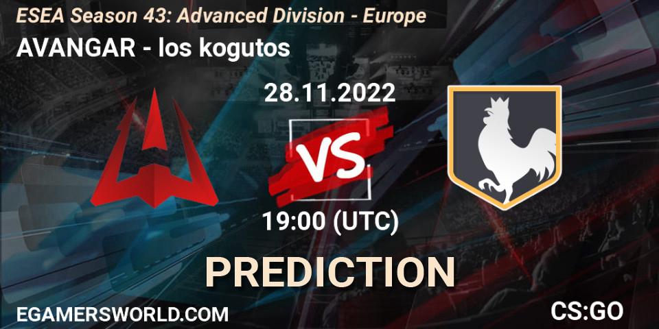 AVANGAR vs los kogutos: Match Prediction. 28.11.22, CS2 (CS:GO), ESEA Season 43: Advanced Division - Europe