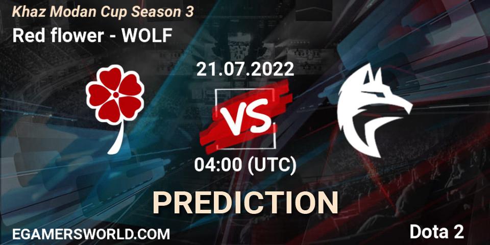 Red flower vs WOLF: Match Prediction. 21.07.2022 at 04:25, Dota 2, Khaz Modan Cup Season 3