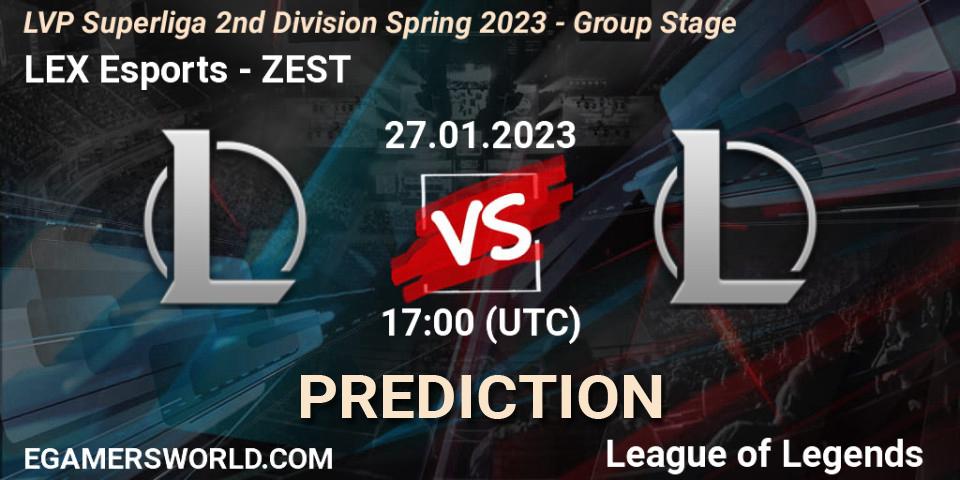 LEX Esports vs ZEST: Match Prediction. 27.01.2023 at 17:00, LoL, LVP Superliga 2nd Division Spring 2023 - Group Stage
