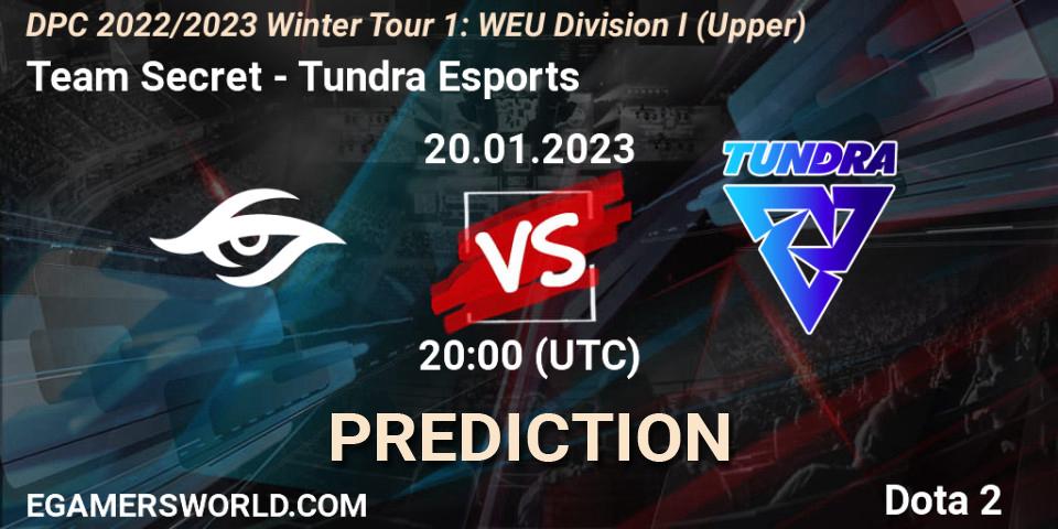 Team Secret vs Tundra Esports: Match Prediction. 20.01.2023 at 19:55, Dota 2, DPC 2022/2023 Winter Tour 1: WEU Division I (Upper)