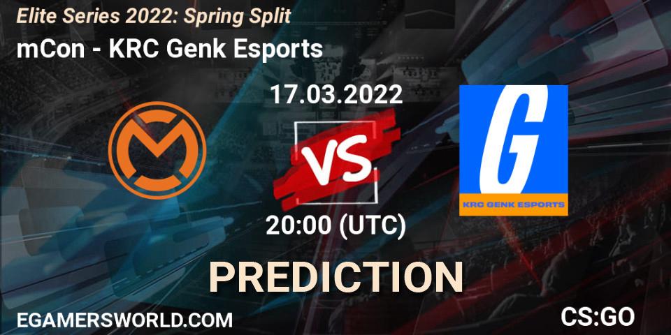 mCon vs KRC Genk Esports: Match Prediction. 17.03.2022 at 20:00, Counter-Strike (CS2), Elite Series 2022: Spring Split