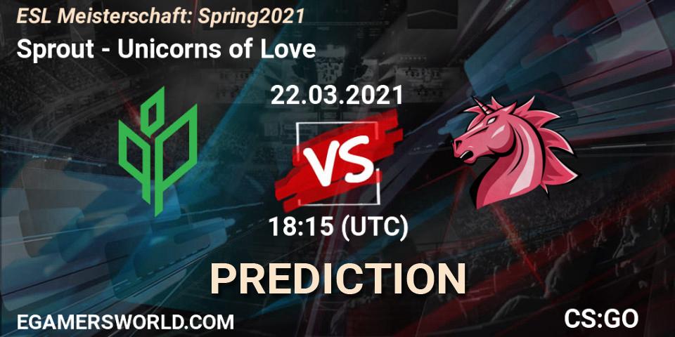 Sprout vs Unicorns of Love: Match Prediction. 22.03.2021 at 18:15, Counter-Strike (CS2), ESL Meisterschaft: Spring 2021