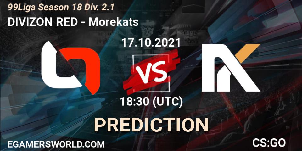 DIVIZON RED vs Morekats: Match Prediction. 17.10.2021 at 16:00, Counter-Strike (CS2), 99Liga Season 18 Div. 2.1