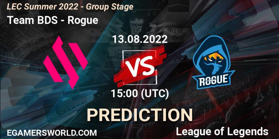 Team BDS vs Rogue: Match Prediction. 13.08.2022 at 15:00, LoL, LEC Summer 2022 - Group Stage