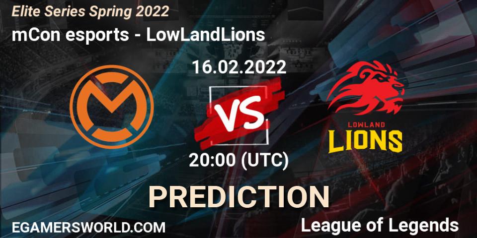 mCon esports vs LowLandLions: Match Prediction. 16.02.2022 at 20:00, LoL, Elite Series Spring 2022