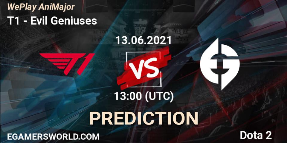 T1 vs Evil Geniuses: Match Prediction. 13.06.2021 at 13:24, Dota 2, WePlay AniMajor 2021