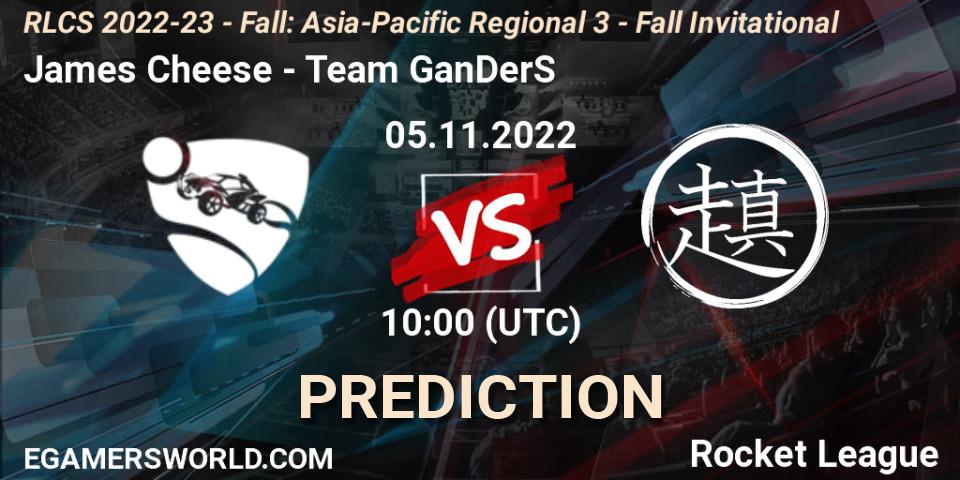 James Cheese vs Team GanDerS: Match Prediction. 05.11.2022 at 10:00, Rocket League, RLCS 2022-23 - Fall: Asia-Pacific Regional 3 - Fall Invitational