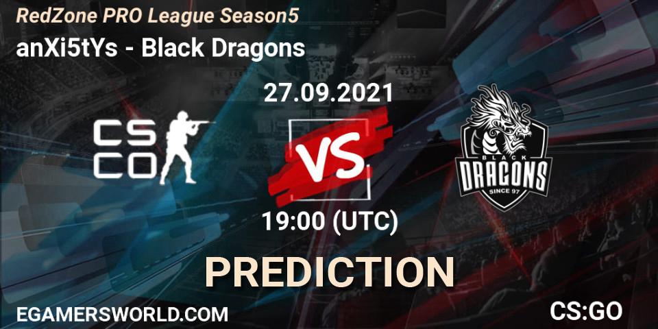 anXi5tYs vs Black Dragons: Match Prediction. 27.09.2021 at 19:00, Counter-Strike (CS2), RedZone PRO League Season 5