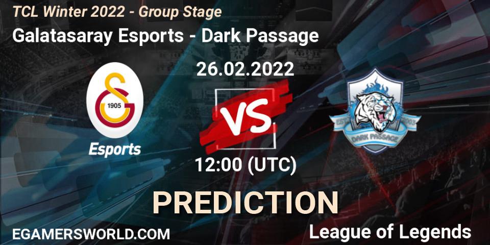Galatasaray Esports vs Dark Passage: Match Prediction. 26.02.2022 at 12:00, LoL, TCL Winter 2022 - Group Stage