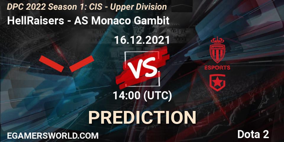 HellRaisers vs AS Monaco Gambit: Match Prediction. 16.12.2021 at 14:57, Dota 2, DPC 2022 Season 1: CIS - Upper Division