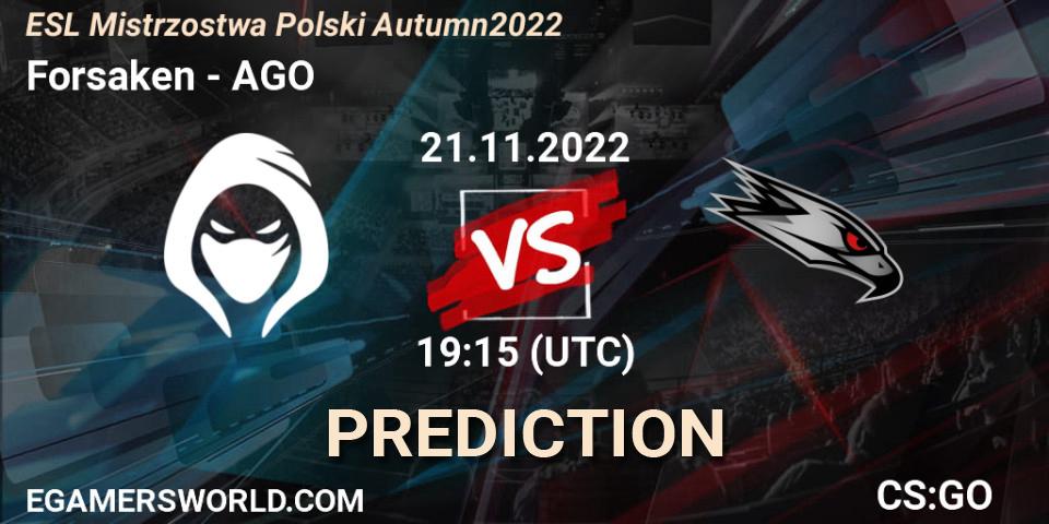 Forsaken vs AGO: Match Prediction. 21.11.2022 at 19:15, Counter-Strike (CS2), ESL Mistrzostwa Polski Autumn 2022