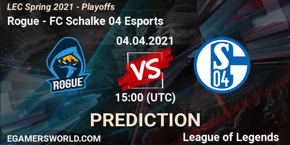 Rogue vs FC Schalke 04 Esports: Match Prediction. 04.04.2021 at 15:00, LoL, LEC Spring 2021 - Playoffs