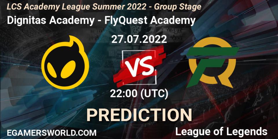 Dignitas Academy vs FlyQuest Academy: Match Prediction. 27.07.2022 at 22:00, LoL, LCS Academy League Summer 2022 - Group Stage